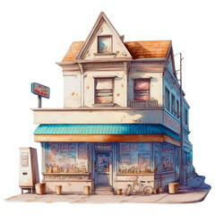 Store front watercolor painting illustration