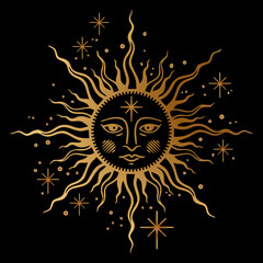 Mystical Golden Sun Illustration with dark background.