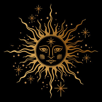 Mystical Golden Sun Illustration with dark background.