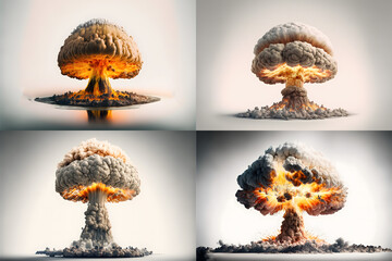 nuclear atom bomb mushroom, white background, illustration generative ai