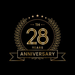 28th Anniversary Template Design Concept with Laurel wreath for Anniversary Celebration Event. Logo Vector Template