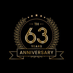 63th Anniversary Template Design Concept with Laurel wreath for Anniversary Celebration Event. Logo Vector Template