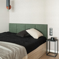 Simple bed in minimalist bedroom