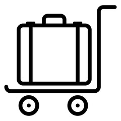 Logo luggage cart. Icono lineal con silueta de maleta en carrito para equipaje en aeródromo