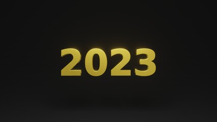 The 2023 Gold. 2023 on a black background. Abstract 2023. 3D render.