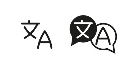 Translator icon, translate service logo. Translation graphic symbol, multilingual text interpretation vector.