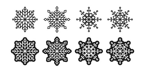 Snowflake flat and linear vector icon collection, christmas decoration snow flakes linear symbol set.