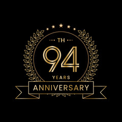 94th Anniversary Template Design Concept with Laurel wreath for Anniversary Celebration Event. Logo Vector Template