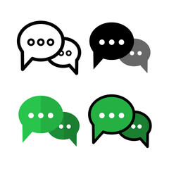 message icon set, chat simple flat line, and solid