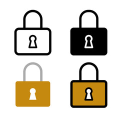 padlock icon set simple flat and solid line