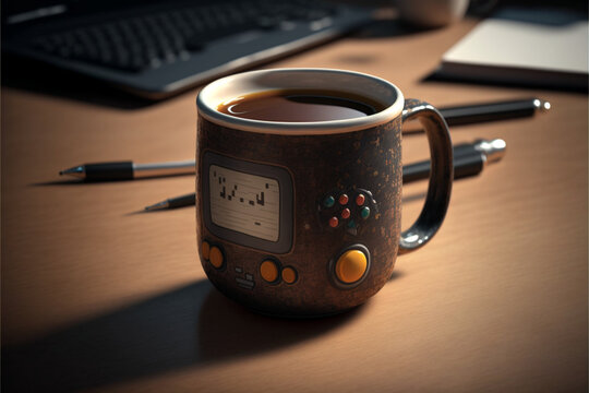 Cup of coffee nerd gamer generated image AI technology