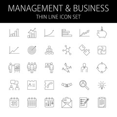 business and management thin line icon set with editable stroke, vector illustration