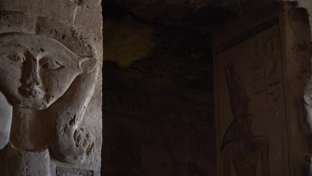 Pillars inside the Temple of the Goddess Isis in Abu Simbel, Egypt