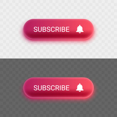 Subscribe button with bell icon. Modern design with glow effect. Vector illustration.