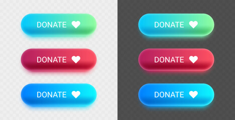 Donate gradient buttons. Modern design with glow effect. Vector illustration.
