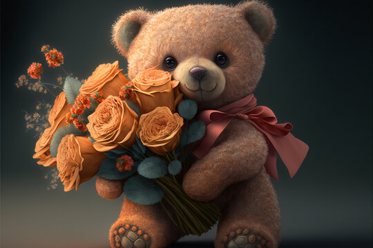 Teddy bear with rose image generated AI technology