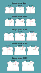 Apparel sewing pattern with chest print measurement details vector illustration front views.