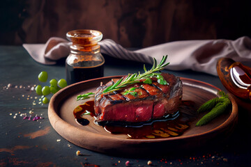 Fototapeta A Perfectly Grilled Steak: The Art of Food Photography in a Fine Dining Restaurant obraz