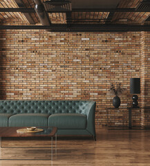 Living room loft in industrial style, 3d render