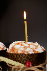 Happy Easter, The candle is burning in the Easter cake