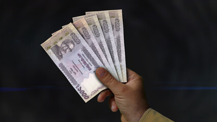 Bangladesh Taka growing pile of money in hand concept 3d illustration