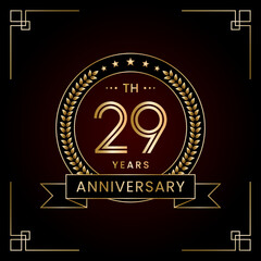 29th Anniversary Logo Design Concept with Laurel wreath for Birthday Celebration Event. Line Art Design, Logo Vector Template