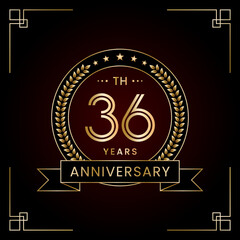 36th Anniversary Logo Design Concept with Laurel wreath for Birthday Celebration Event. Line Art Design, Logo Vector Template