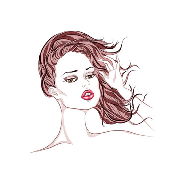 Beautiful woman fashion abstract female portrait, isolated vector illustration. Tattoo, print and logo design for a spa or beauty salon. 