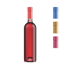 Rose wine bottle, bordolese type 75cl, alpha channel background, with stackable capsules on transparent, for making packshots and mockups, 3d rendering