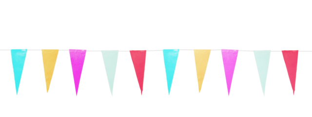 Party decoration colorful triangle flags garland, isolated on transparent background, PNG