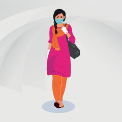 Women travel safely with mask illustration