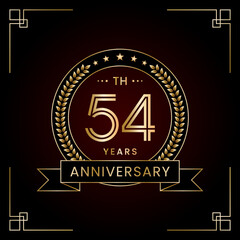 54th Anniversary Logo Design Concept with Laurel wreath for Birthday Celebration Event. Line Art Design, Logo Vector Template