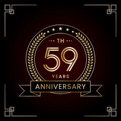 59th Anniversary Logo Design Concept with Laurel wreath for Birthday Celebration Event. Line Art Design, Logo Vector Template