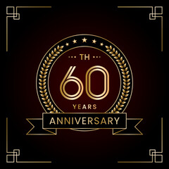 Fototapeta na wymiar 60th Anniversary Logo Design Concept with Laurel wreath for Birthday Celebration Event. Line Art Design, Logo Vector Template