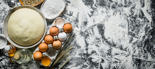 Dough with flour, grain and eggs.