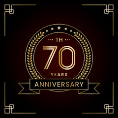 70th Anniversary Logo Design Concept with Laurel wreath for Birthday Celebration Event. Line Art Design, Logo Vector Template