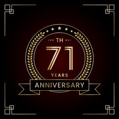 71th Anniversary Logo Design Concept with Laurel wreath for Birthday Celebration Event. Line Art Design, Logo Vector Template
