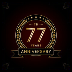 77th Anniversary Logo Design Concept with Laurel wreath for Birthday Celebration Event. Line Art Design, Logo Vector Template