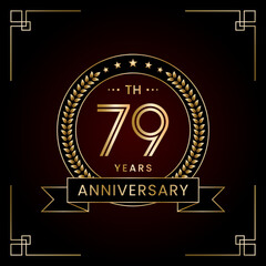 79th Anniversary Logo Design Concept with Laurel wreath for Birthday Celebration Event. Line Art Design, Logo Vector Template