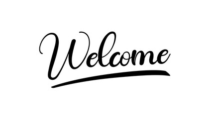 welcome animation text in black color on transparent background.