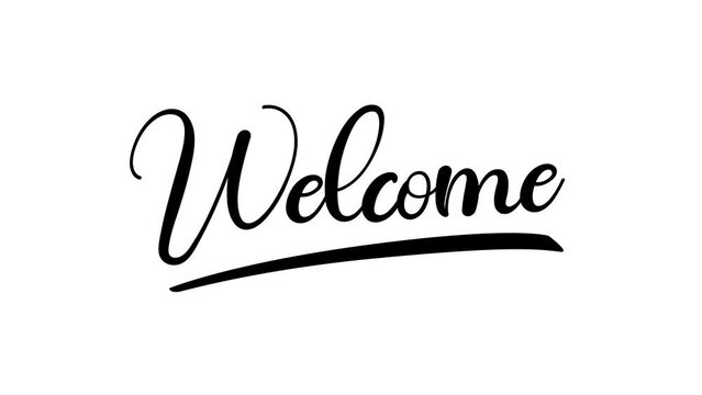 welcome animation text in black color on transparent background.