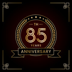 85th Anniversary Logo Design Concept with Laurel wreath for Birthday Celebration Event. Line Art Design, Logo Vector Template