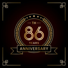 86th Anniversary Logo Design Concept with Laurel wreath for Birthday Celebration Event. Line Art Design, Logo Vector Template