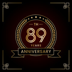 89th Anniversary Logo Design Concept with Laurel wreath for Birthday Celebration Event. Line Art Design, Logo Vector Template