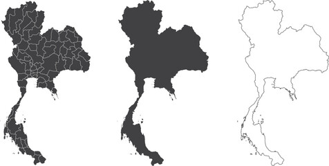set of 3 maps of Thailand - vector illustrations