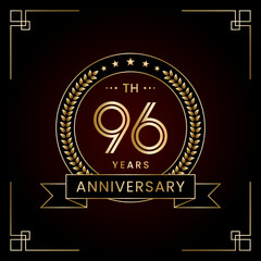 96th Anniversary Logo Design Concept with Laurel wreath for Birthday Celebration Event. Line Art Design, Logo Vector Template