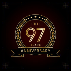 Fototapeta na wymiar 97th Anniversary Logo Design Concept with Laurel wreath for Birthday Celebration Event. Line Art Design, Logo Vector Template
