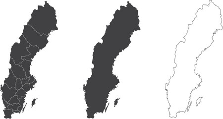 set of 3 maps of Sweden - vector illustrations