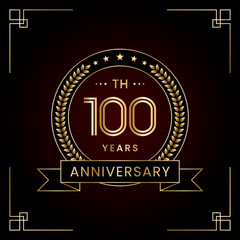Fototapeta na wymiar 100th Anniversary Logo Design Concept with Laurel wreath for Birthday Celebration Event. Line Art Design, Logo Vector Template