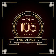 105th Anniversary Logo Design Concept with Laurel wreath for Birthday Celebration Event. Line Art Design, Logo Vector Template